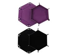 Hexagonal Dice Folding Tray, PU Leather and Velvet, 2 Pieces, for Table Games and RPG (Purple - Black)