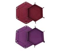 Hexagonal Dice Folding Tray, PU Leather and Velvet, 2 Pieces, for Table Games and RPG (Purple - Winered)