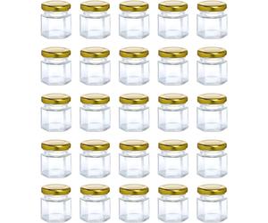 Hexagonal Glass Jars 30pcs 45ml Mini Mason Jars with Gold Airtight Lids for Honey, Jam, Spices, Pickles, Crafts & Storage Small Jars