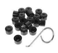Hexagonal Lug Nut Covers Black Nylon 20pcs for Vehicle Wheels | Set with Hook, No Lettering Design, Quick Cosmetic Update for Alloy Wheels and Detailing