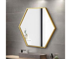 Hexagonal Metal Framed Bathroom Mirror Oval Vanity Wall Mirror Brushed Black/Gold/White Decorative Makeup Mirror for Bedroom & Bathroom (43x50cm)