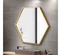 Hexagonal Metal Framed Bathroom Mirror Oval Vanity Wall Mirror Brushed Black/Gold/White Finish Decorative for Bedroom & Bathroom 52x60cm Stylish Makeup Reflection