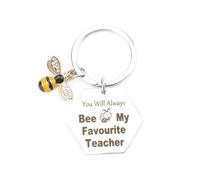 Hexagonal Metal Keychain with Bee Pendant, Cute Congratulations Gift for Women, Teachers and Friends, A Unique Key Ring for Thank You, Teachers Day, Or Birthday Presents for Mum, And Special Friends
