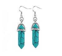 Hexagonal Natural Stone Bead Drop Quartz Earring Decoration Crystal Pendants Earrings Piercing Women Gift,Turquoise