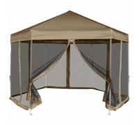 Hexagonal Pop-Up Gazebo 3.6x3.1x2.8m Taupe Polyester 220g/m2 6pcsMesh