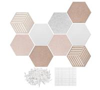 Hexagonal Push Pin Board - Decorative Wall Display Board for Photos and Notes | Pack of 10 Adhesive Felt Boards 30x26 Cm | Modern Wall Decoration for Office, Living Room and Nursery