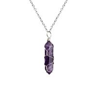 Hexagonal Shaped Crystal Pendulum - Wire-Wound Crystal Stone Necklace | Wrapped Pendant Necklace for Men/Women | Amethyst Chain Divination Energy | Full Wire Wrap Crystals for Jewelry Making