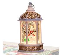 Hexagonal Snow Globe Lantern - Battery Operated LED Wind Lamp | Light Up Glitter Centerpiece for Fireplace, Porch, Window Sill - Decorative Winter Table Decor