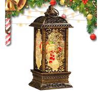 Hexagonal Snow Globe Lantern - Water-Filled Vintage Christmas Night Light With Santa & Snowman | Retro Tabletop Ornament For Home Decor | Festive Gift For Christmas And Winter Holidays