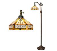 Hexagonal Stained Glass Floor Lamp Vintage Tiffany Style Gooseneck Adjustable Mission-Style Reading Light with White Black & Yellow Glass - Elegant Home Decor