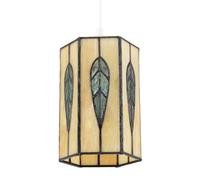 Hexagonal Tiffany Pendant Lighting Shade with Textured Emerald Green Leaf Decor | 18cm x 13cm | Unique Conical Shape by Happy Homewares