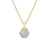 Hexagonal titanium steel letter D blue shell necklace Natural Gemstone Pendant For Men Women Couples