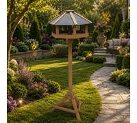 Hexagonal Wooden Bird Feeder with Roof