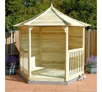 Hexagonal Wooden Gazebo With Floor, Balustrades And Fully Boarded Rear Walls, Pressure Treated - 8Ft X 7Ft (2.6M X 2.3M)