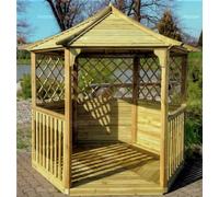 Hexagonal Wooden Gazebo With Floor, Balustrades And Trellis Panels, Pressure Treated - 8Ft X 7Ft (2.6M X 2.3M)