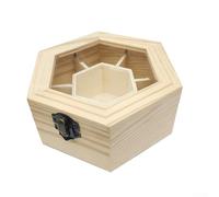 Hexagonal Wooden Jewellery Storage Organiser, Seven Grid Desktop Trinket Container for Necklace and Rings, Light Wood Craft Box for Wedding Keepsake or Baptism