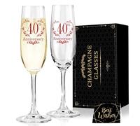 Hexagram 40th Anniversary Champagne Flutes Gift, 40th Anniversary Couple Gifts for Husband, Anniversary's Wedding Gift for Parents, 40 Year Anniversary's Decorations Champagne Glasses Set of 2