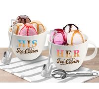 Hexagram His and Hers Gifts, Anniversary Couples Gifts Gift Set Ice Cream Bowl with Scoop&Shovel Spoon, His Her Ice Cream Cereal Bowl Gift, Ideal Christmas Valentine's Day Couples Gift