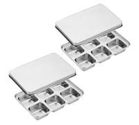 Hexaluxe 2Pcs Ice Cube Tray, Stainless Steel Ice Cube Trays for Freezer, Reusable 6 Square Ice Mould for Cocktail Whiskey (2)