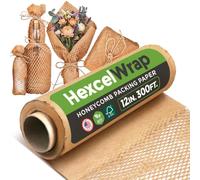 HexcelPack HexcelWrap Mini - Honeycomb Packing Paper, Eco-Friendly, Sustainable Paper Bubble Wrap for Shipping & Moving, Cushioned Packing Material - Roll Only - Natural, 12" x 300"