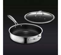 HexClad 3 Litre Hybrid Deep Sauté Pan with Lid | Stainless Steel and Non-Stick | Stay Cool Handles, Dishwasher and Oven Safe
