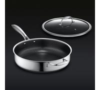 HexClad 4.3 Litre Hybrid Deep Sauté Pan with Lid | Stainless Steel and Non-Stick | Stay Cool Handles, Dishwasher and Oven Safe