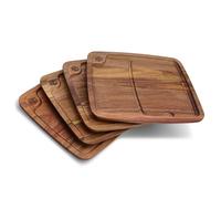 HexClad Bistecca Wooden Steak Plate Set, 4-Piece with Juice Channel for Meats, Easily Cleaned, Lightweight and Durable