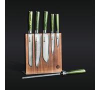 HexClad Damascus Steel Knife Set with Magnetic Knife Block, 6pc | Japanese Damascus Steel and Pakkawood Handle, Perfectly Balanced, Michelin Star Chef