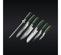 HexClad Essential Damascus Steel Knife Set, 6pc | Japanese Damascus Steel and Pakkawood Handle, Perfectly Balanced, Michelin Star Chef Recommended