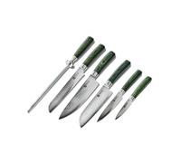 HexClad Essential Knife Set, 6-Piece, Japanese Damascus Stainless Steel Blades, Full Tang Construction, Pakkawood Handles