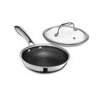 HexClad Hybrid Nonstick 18 cm Frying Pan with Tempered Glass Lid, Stay-Cool Handle, Dishwasher-Friendly, Oven-Safe Up to 480°C, Induction Ready, Compatible with All Cooktops