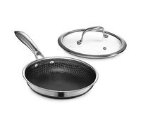 HexClad Hybrid Nonstick 20 cm Fry Pan with Tempered Glass Lid, Stay-Cool Handle, Dishwasher and Oven Safe, Induction Ready, Compatible with All Cooktops