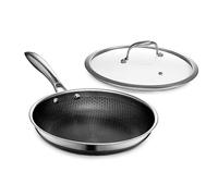 HexClad Hybrid Nonstick 25 cm Frying Pan with Tempered Glass Lid, Stay-Cool Handle, Dishwasher and Oven Safe, Induction Ready, Compatible with All Cooktops