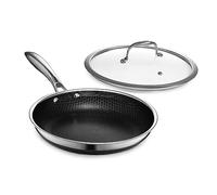 HexClad Hybrid Nonstick 25 cm Frying Pan with Tempered Glass Lid, Stay-Cool Handle, Dishwasher and Oven Safe, Induction Ready, Compatible with All Cooktops