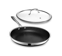 HexClad Hybrid Nonstick 30 cm Frying Pan with Tempered Glass Lid, Stay-Cool Handle, Dishwasher and Oven Safe, Compatible with All Cooktops