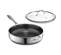 HexClad Hybrid Nonstick 4-Litre Saucepan with Tempered Glass Lid, Stay-Cool Handle, Dishwasher-Friendly, Oven-Safe Up to 480°C, Induction Ready, Compatible with All Cooktops
