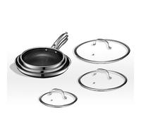 HexClad Hybrid Nonstick 6-Piece Fry Pan Set, 20 cm, 25 cm, and 30 cm Frying Pans with Tempered Glass Lids, Stay-Cool Handles, Oven Safe, Induction Ready, Compatible with All Cooktops