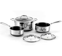 HexClad Hybrid Nonstick 6-Piece Pot Set, 2, 3, and 7.5 Litre Pots with Tempered Glass Lids, Stay-Cool Handles, Induction Ready, Compatible with All Cooktops
