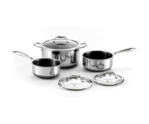 HexClad Hybrid Nonstick 6-Piece Pot Set, 2, 3, and 7.5 Litre Pots with Tempered Glass Lids, Stay-Cool Handles, Induction Ready, Compatible with All Cooktops