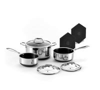 HexClad Hybrid Nonstick 6-Piece Pot Set with 2 Silicone Trivets, 2, 3, and 8-Quart Pots with Tempered Glass Lids, Stay-Cool Handles, Dishwasher-Friendly, Induction Ready, Compatible with All Cooktops