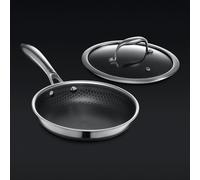 HexClad Hybrid Pan with Lid, 20cm | Stainless Steel and Non-Stick | Stay Cool Handles, Dishwasher and Oven Safe, Lifetime Warranty