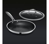 HexClad Hybrid Pan with Lid, 25cm | Stainless Steel and Non-Stick | Stay Cool Handles, Dishwasher and Oven Safe, Lifetime Warranty