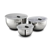 HexClad Stainless Steel Mixing Bowl Set, 3-Piece with Vacuum Seal Lids and Non-Slip Base, 1.3, 3 and 5 Litre Bowls