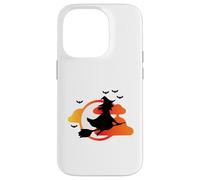 Hexe auf Besen vor Sonnenuntergang mit Fledermäusen Case for iPhone 14 Pro