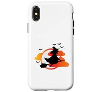 Hexe auf Besen vor Sonnenuntergang mit Fledermäusen Case for iPhone X/XS