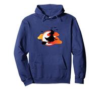 Hexe auf Besen vor Sonnenuntergang mit Fledermäusen Pullover Hoodie