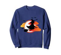 Hexe auf Besen vor Sonnenuntergang mit Fledermäusen Sweatshirt
