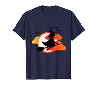 Hexe auf Besen VOR Sonnenuntergang mit Fledermäusen T-Shirt
