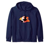 Hexe auf Besen vor Sonnenuntergang mit Fledermäusen Zip Hoodie