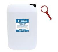 Hexeal Deionised Water 25L with Drum Spanner - 25L of Deionised Water for Steam Irons, Car Batteries, Windscreen Fluid & Antifreeze - Demineralised Water, Reduces Limescale Deposits & Water Stains